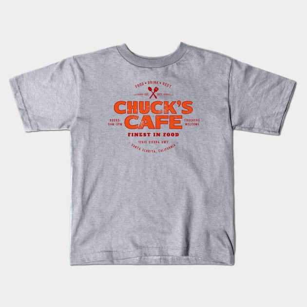 Chuck’s Cafe (aged look) Kids T-Shirt by MoviTees.com
